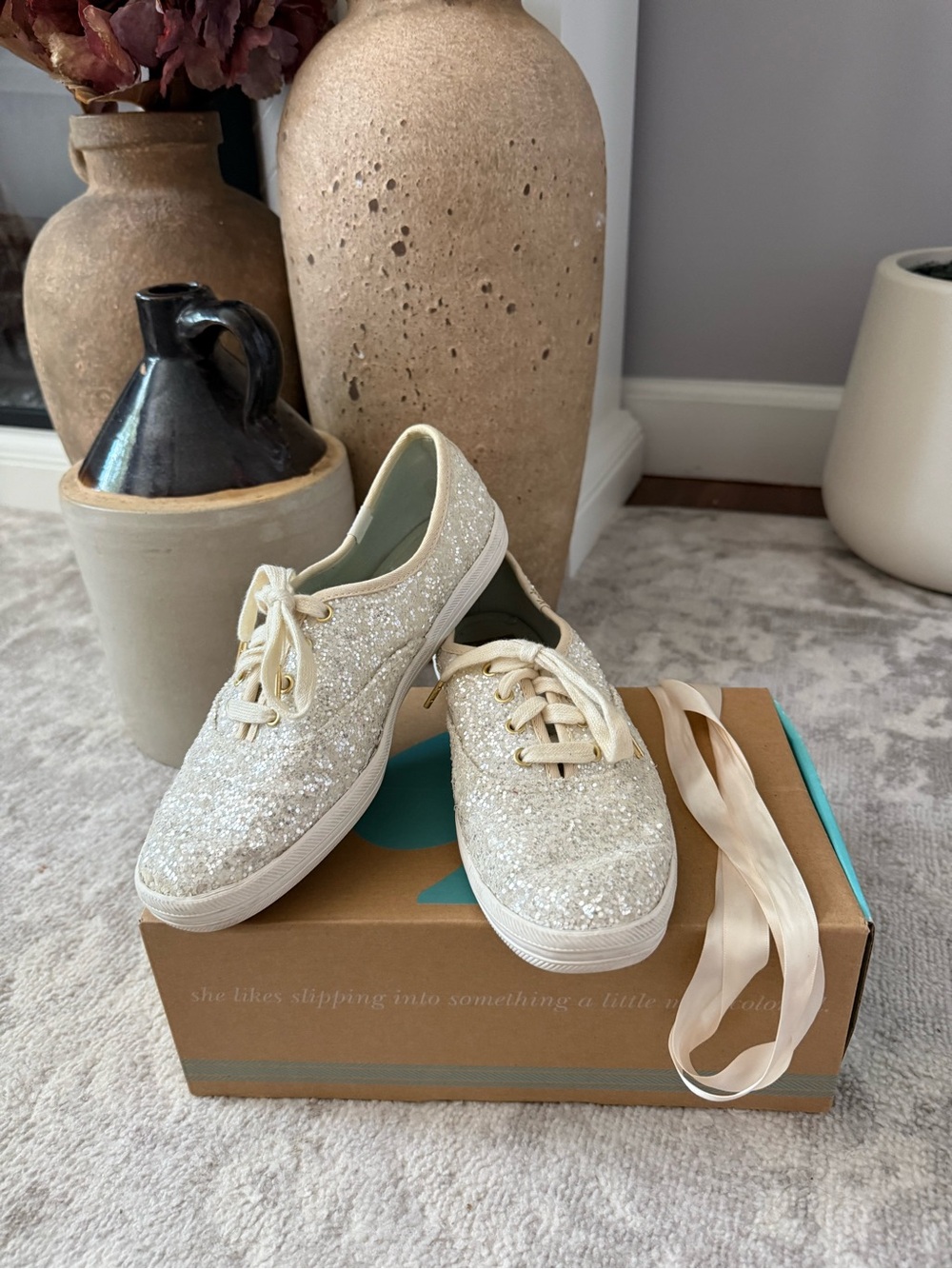 Kate Spade keds glitter Sparkle Lace-Up Women's Sneakers in Ivory